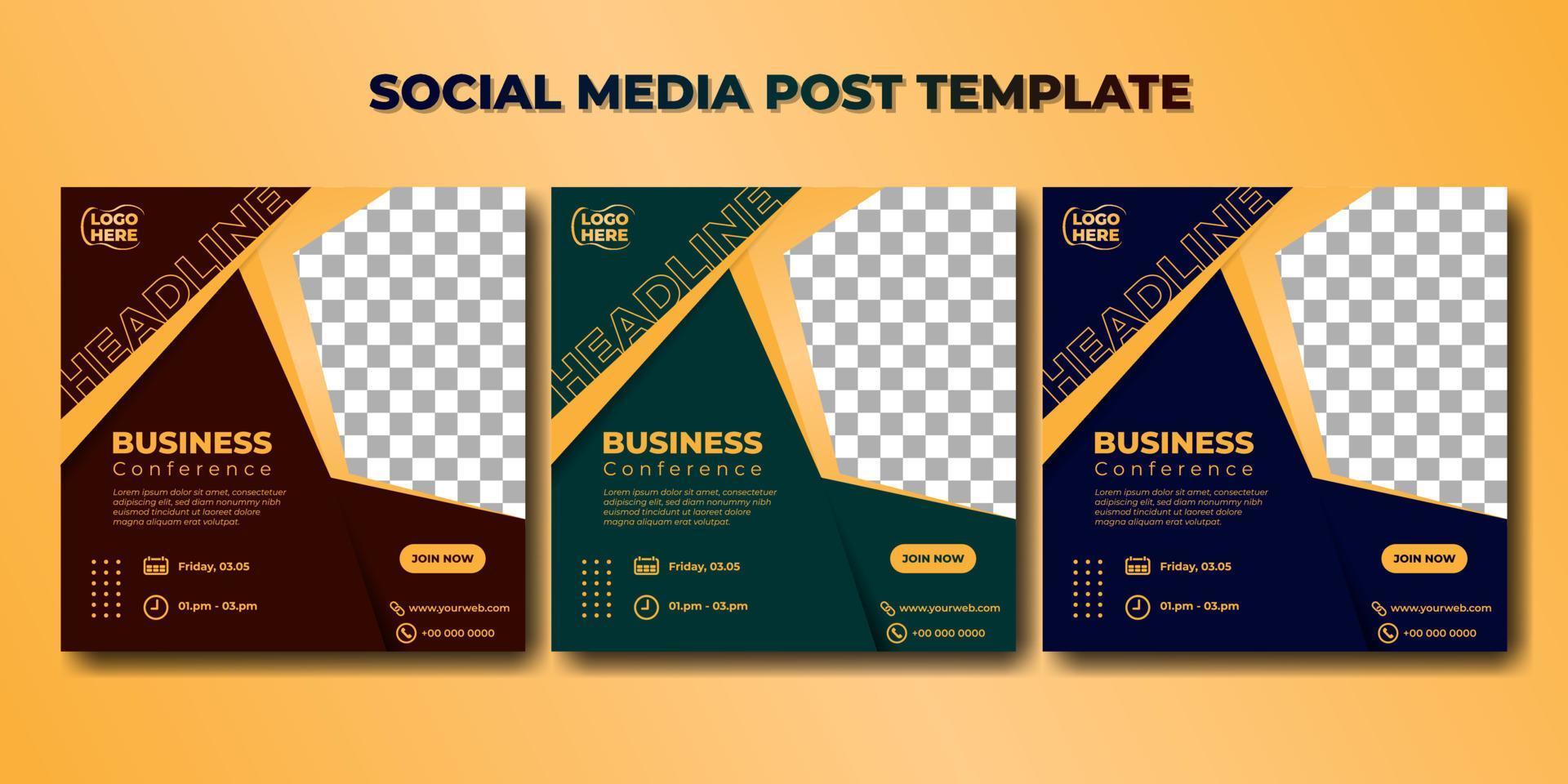 conjunto de modelo de postagem de mídia social. design de banner de conferência de negócios. bom modelo para design de publicidade online. vetor