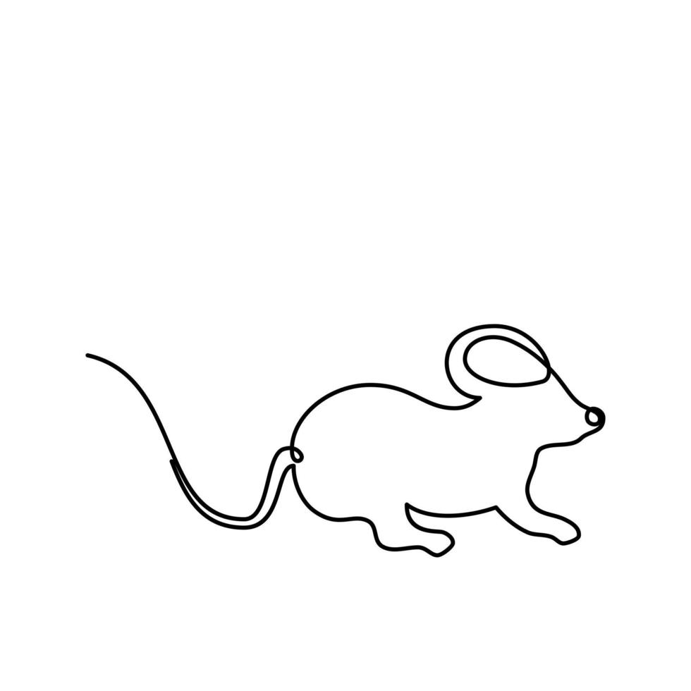 desenho de linha contínua do estilo de minimalismo futuro de ilustração vetorial de mouse. desenho linear preto minimalista de rato pastando isolado no fundo branco. ilustração vetorial vetor