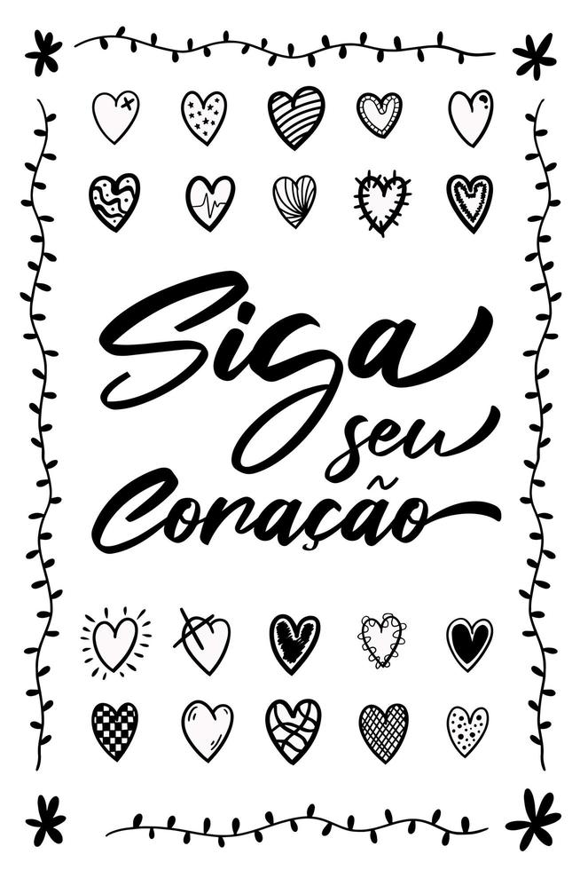 vetor de letras decorativas em português brasileiro. tradução - siga seu coração