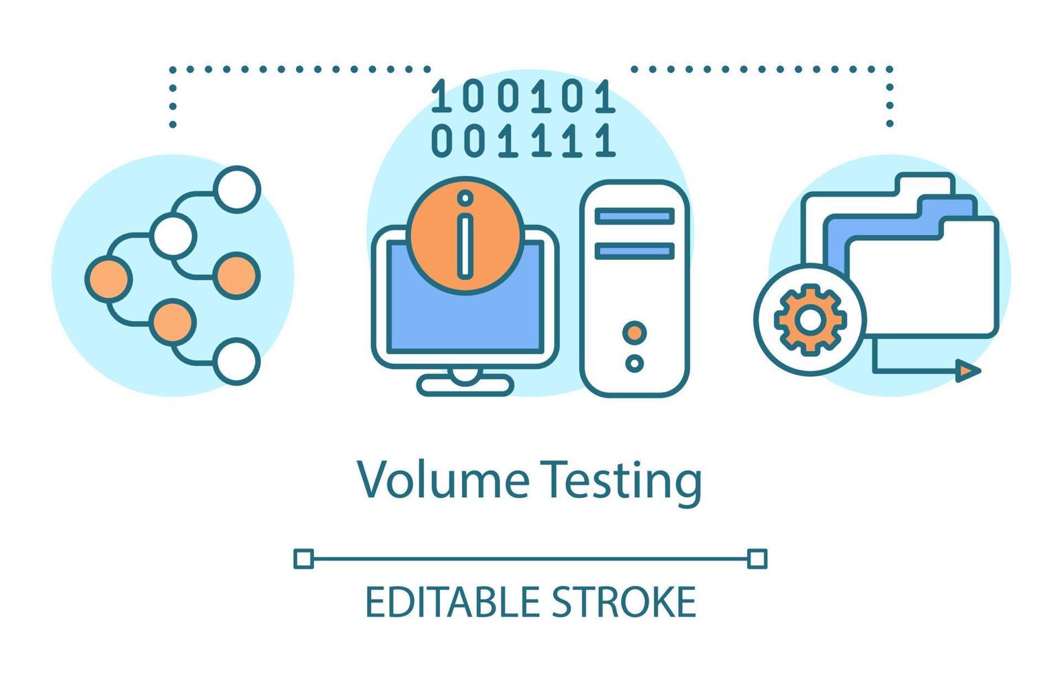 ícone de conceito de teste de volume. examine a ilustração de linha fina de ideia de som do programa. processo de teste de software. indicando problemas e problemas. desenho de contorno isolado de vetor. traço editável vetor