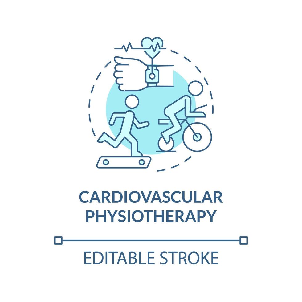 ícone de conceito azul de fisioterapia cardiovascular. exercício físico para reabilitação. ilustração de linha fina de idéia abstrata de fitness. desenho de cor de contorno isolado de vetor. traço editável vetor