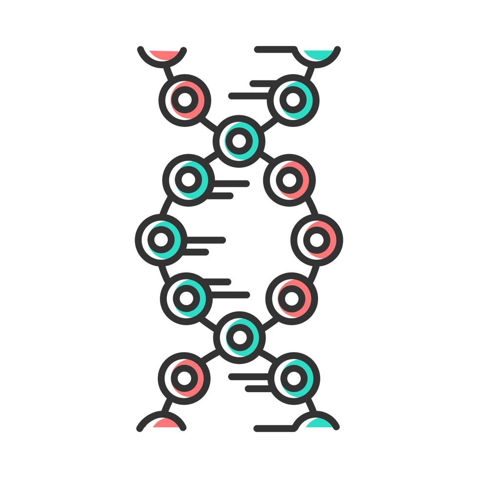 ícone de cor de fios de DNA. círculos conectados, linhas. desoxirribonucleico, hélice de ácido nucleico. cromossoma. biologia molecular. Código genético. genoma. genética. remédio. ilustração vetorial isolada vetor