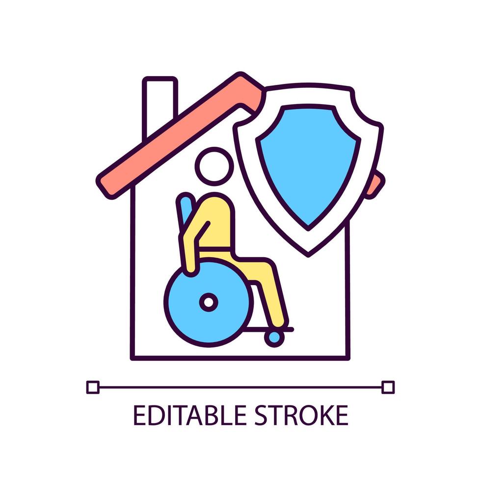 ícone de cor rgb de seguro de invalidez de hipoteca. Pagamento da hipoteca. apólice do programa de seguro saúde. ilustração vetorial isolado. desenho de linha preenchido simples. traço editável. fonte arial usada vetor