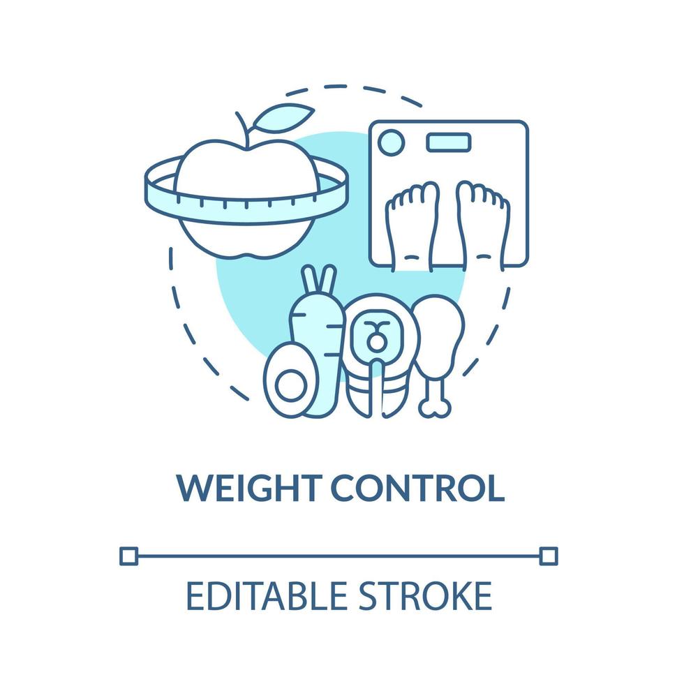 ícone de conceito azul de controle de peso. risco de ilustração de linha fina de ideia abstrata de redução de artrite. alimentação saudável e dieta. perdendo peso. desenho de cor de contorno isolado de vetor. traço editável vetor