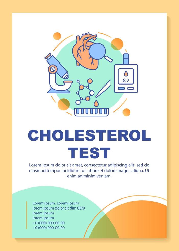 layout de modelo de folheto de teste de colesterol. prevenção da aterosclerose. folheto, livreto, design de impressão de folheto com ilustrações lineares. layouts de página vetorial para relatórios anuais, cartazes publicitários vetor