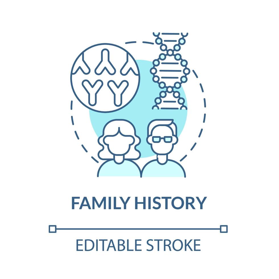 ícone de conceito azul de história familiar. ilustração de linha fina de idéia abstrata fator de risco de artrite. doença genética. doença hereditária. dor no joelho. desenho de cor de contorno isolado de vetor. traço editável vetor