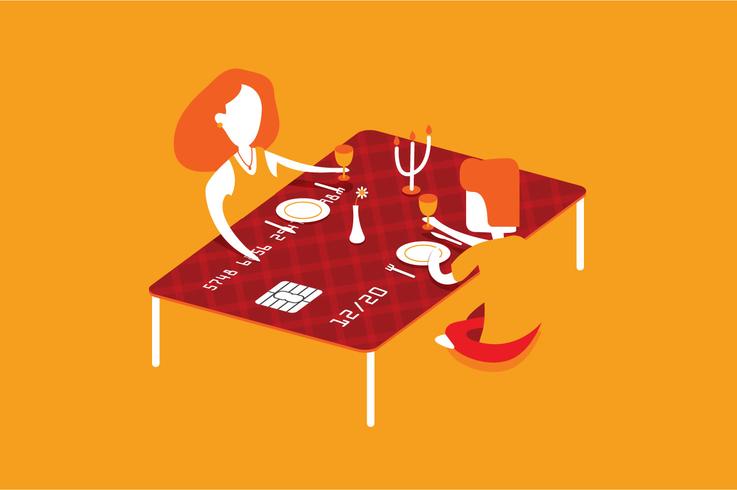 Cartão de crédito jantar benefício ilustração vetor