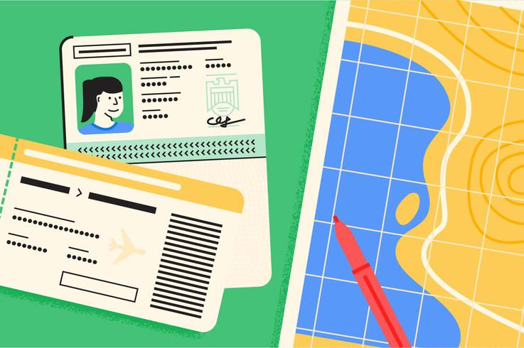 Conjunto de ilustração de fundamentos de viagem de passaporte vetor