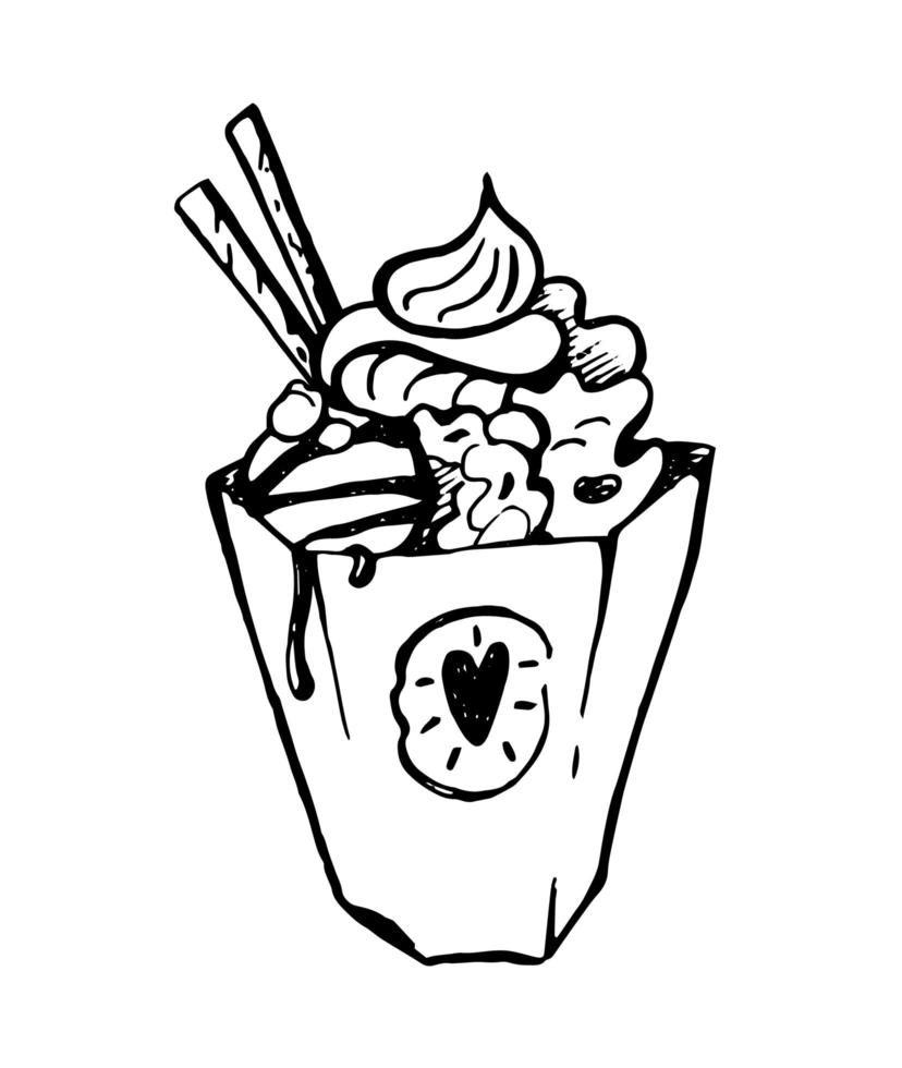 ilustração em vetor de mão desenhada sorvete em estilo doodle isolado no fundo branco.