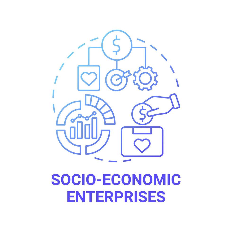 ícone de conceito gradiente azul de empresas socioeconômicas. empresário social foco idéia abstrata ilustração de linha fina. organização comercial. caridade. desenho de cor de contorno isolado de vetor