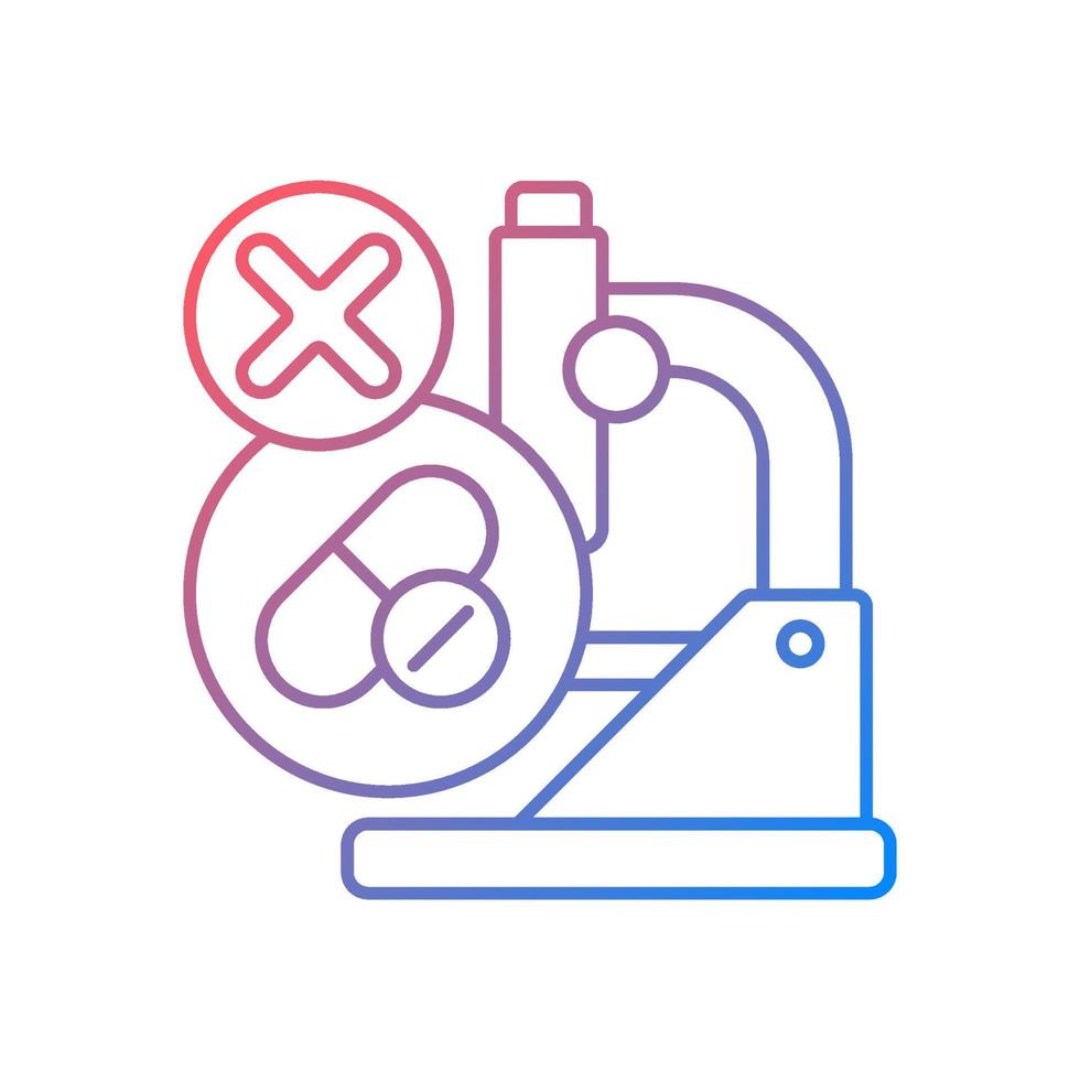 ícone de vetor linear gradiente de pesquisa falhou. retrocesso no ensaio clínico. seleção de dose inadequada. Falta de eficácia. símbolo de cor de linha fina. pictograma de estilo moderno. desenho de contorno isolado de vetor