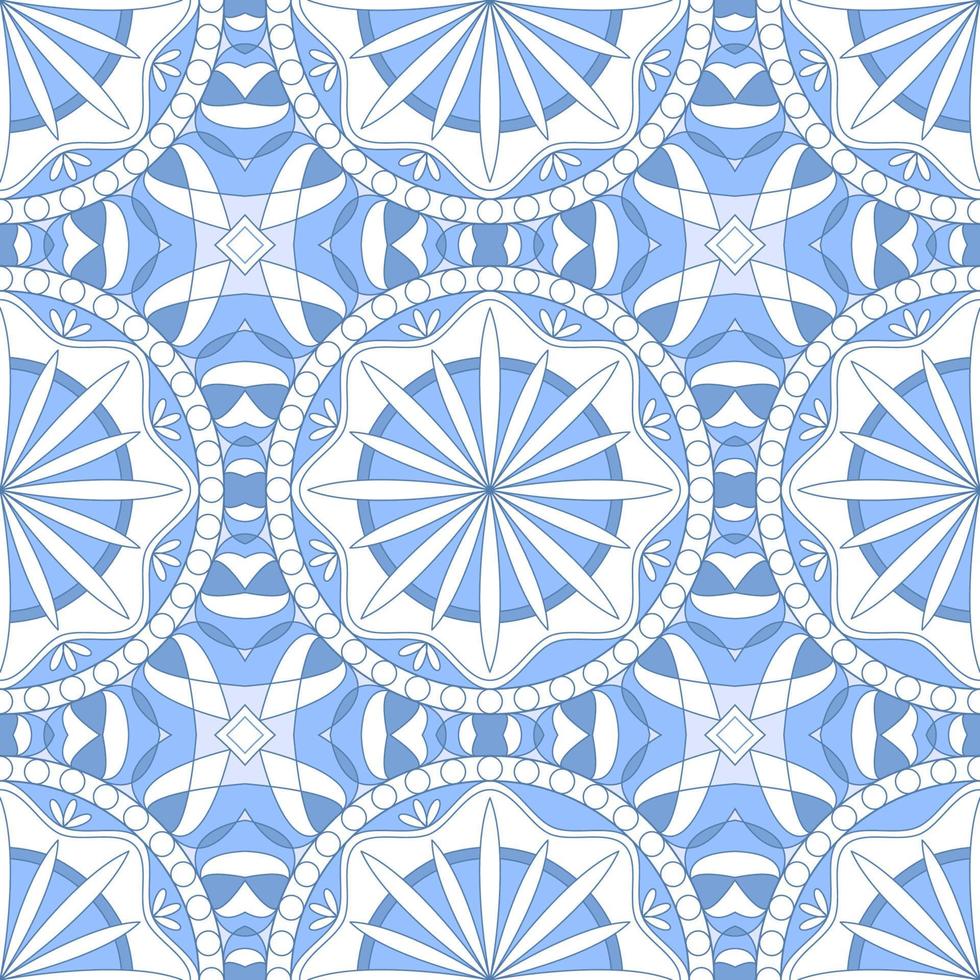 padrão de vetor sem costura étnica. flor de mandala geométrica azul e branca. pode ser usado para design de tecido, capas, papéis de parede, azulejos.