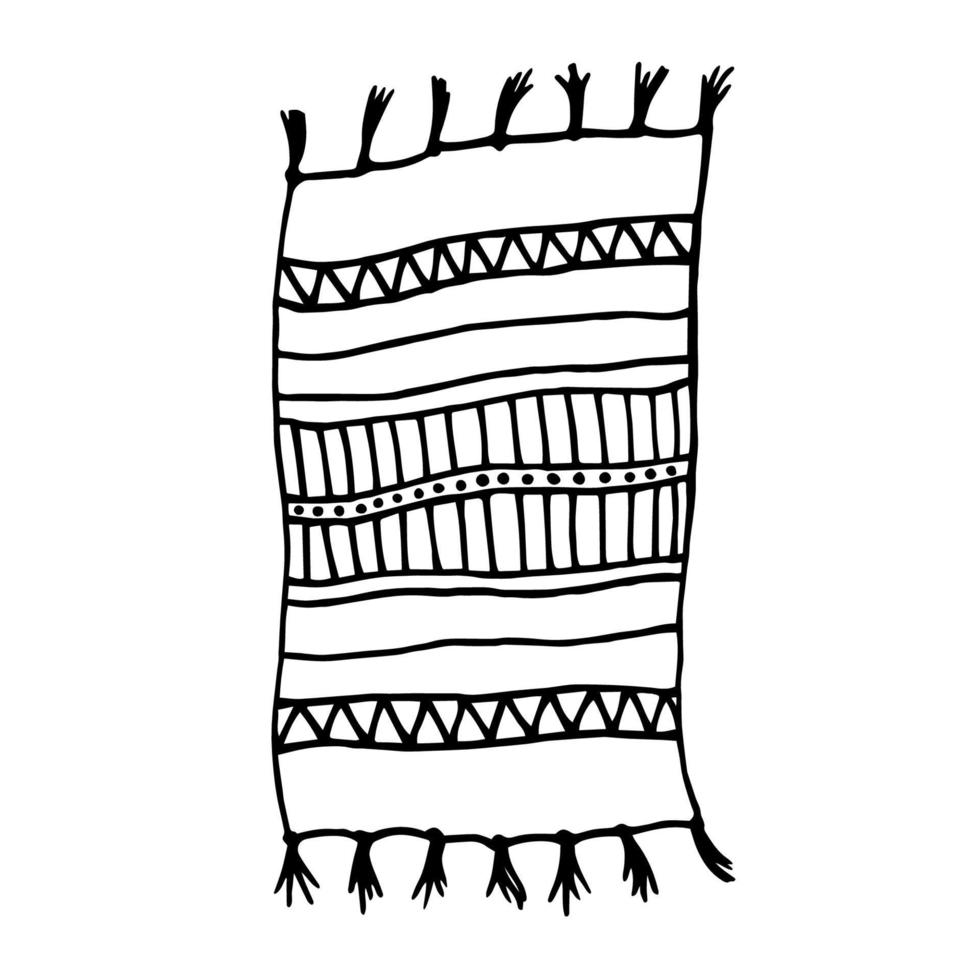 ilustração de esteira de praia doodle. tapete preto e branco com listras. ilustração vetorial isolada no fundo branco vetor
