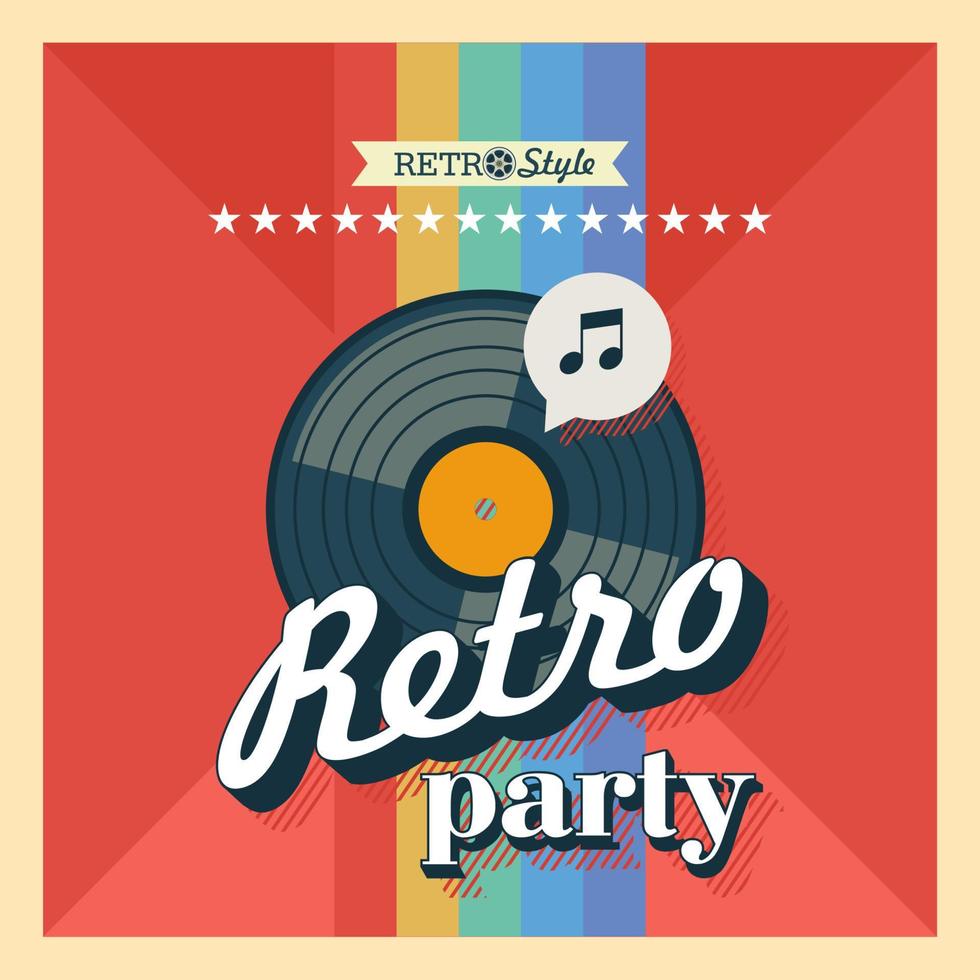 festa retrô. o disco de vinil. cartaz de vetor em estilo retrô. emblema de vetor.