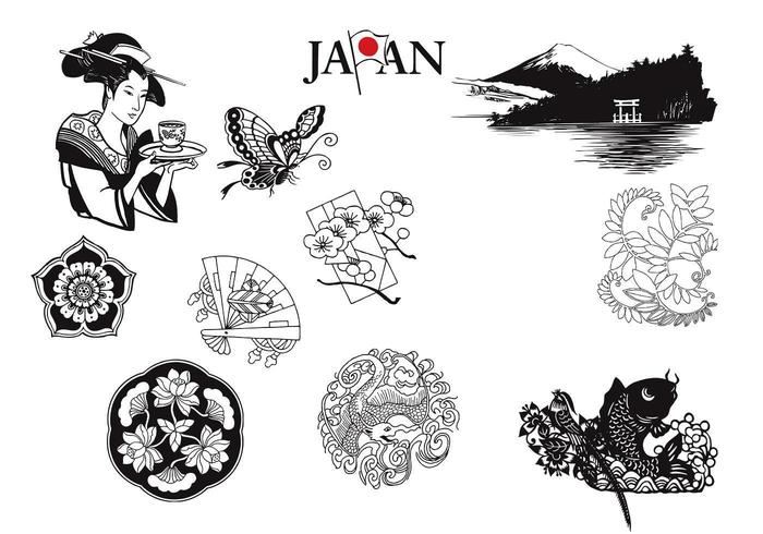 Vetores japoneses e elementos da natureza