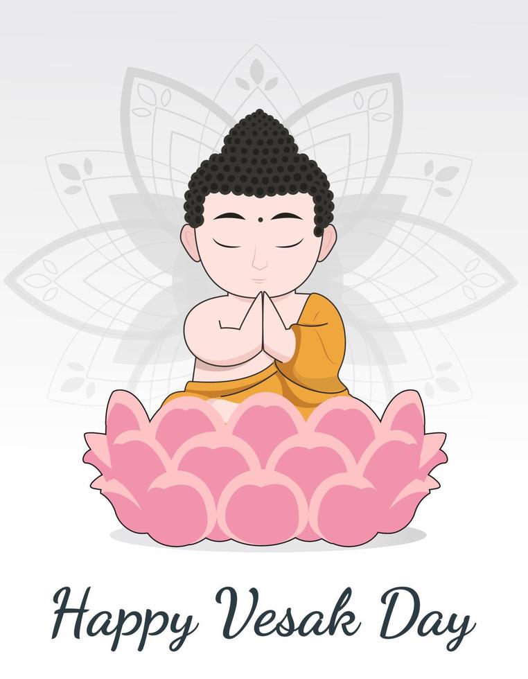 feliz dia de vesak com ilustração vetorial de cartaz de desenho animado de monge de meditação vetor