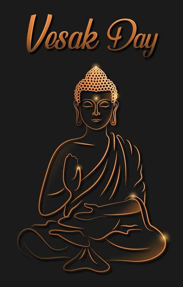 feliz dia de vesak com estilo simples de linha de arte de estátua de siddharta gautama, ilustração vetorial de banner de cartaz de dia de vesak vetor
