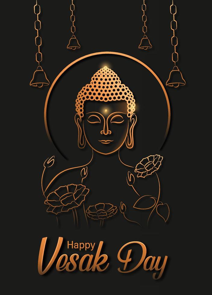 feliz dia de vesak com estilo simples de linha de arte de estátua de siddharta gautama, ilustração vetorial de banner de cartaz de dia de vesak vetor