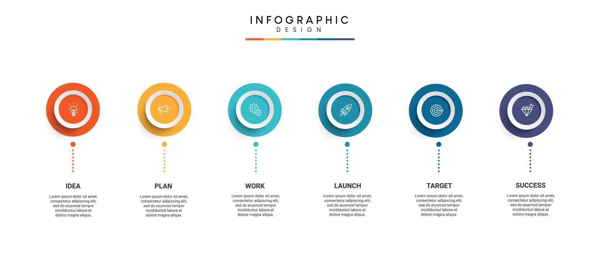 etapas de design de modelo de infográfico de processo de cronograma de negócios com ícones vetor