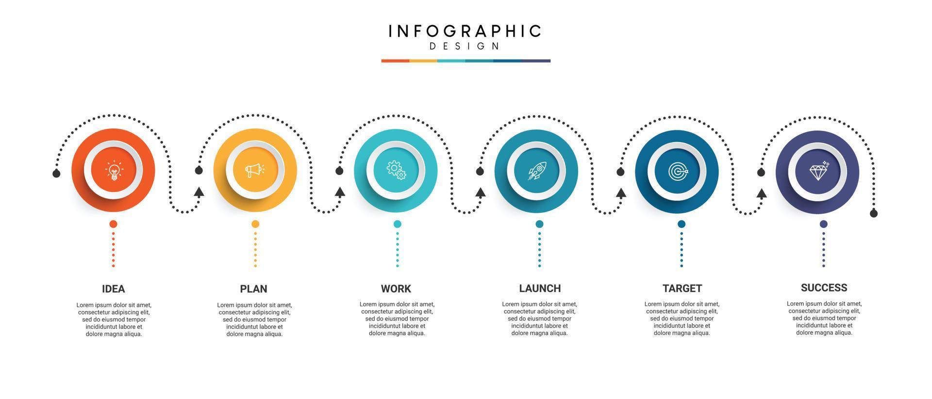 etapas de design de modelo de infográfico de processo de cronograma de negócios com ícones vetor