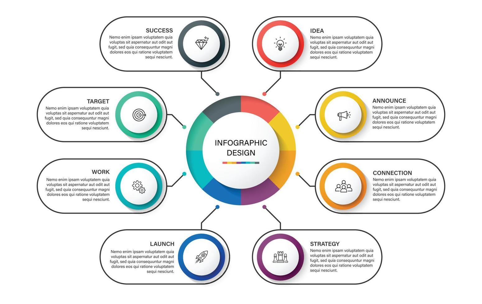 etapas design de modelo infográfico de processo de cronograma de visualização de dados de negócios com ícones vetor