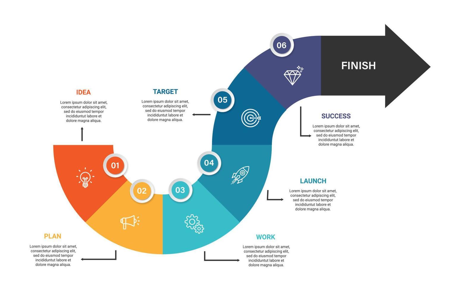 etapas design de modelo infográfico de processo de cronograma de visualização de dados de negócios com ícones vetor