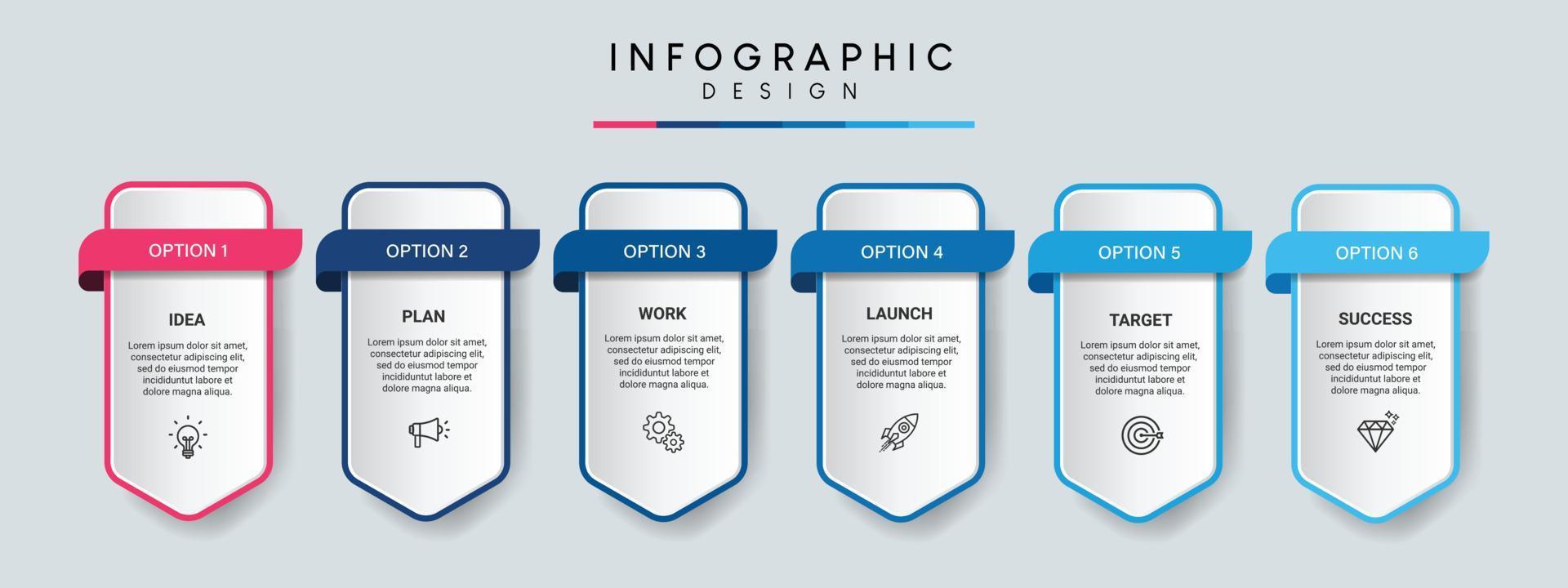 etapas de design de modelo de infográfico de processo de cronograma de negócios com ícones vetor