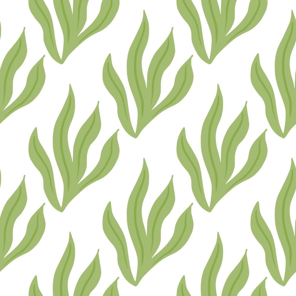 algas isoladas greenseamless doodle padrão em estilo doodle. fundo branco. pano de fundo aquático da flora. vetor