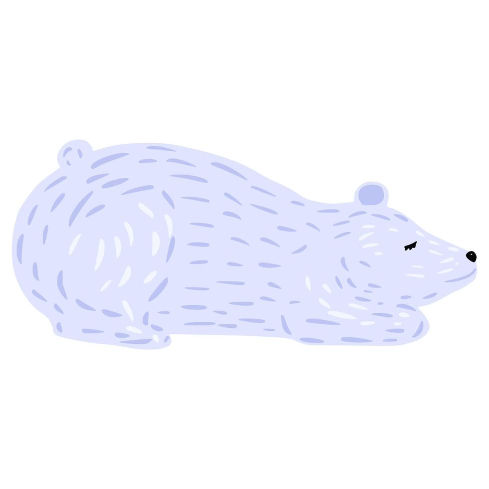 urso polar deitado isolado no fundo branco. design de personagens de cor branca animal do ártico. estilo doodle. vetor