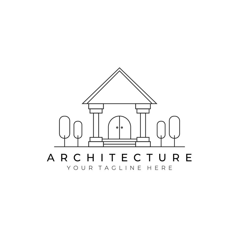 arquitetura logotipo linha arte ilustração vetorial design. criativo ao ar livre natureza construção minimalista monoline contorno linear simples moderno construção de casa casa telhado apartamento vetor