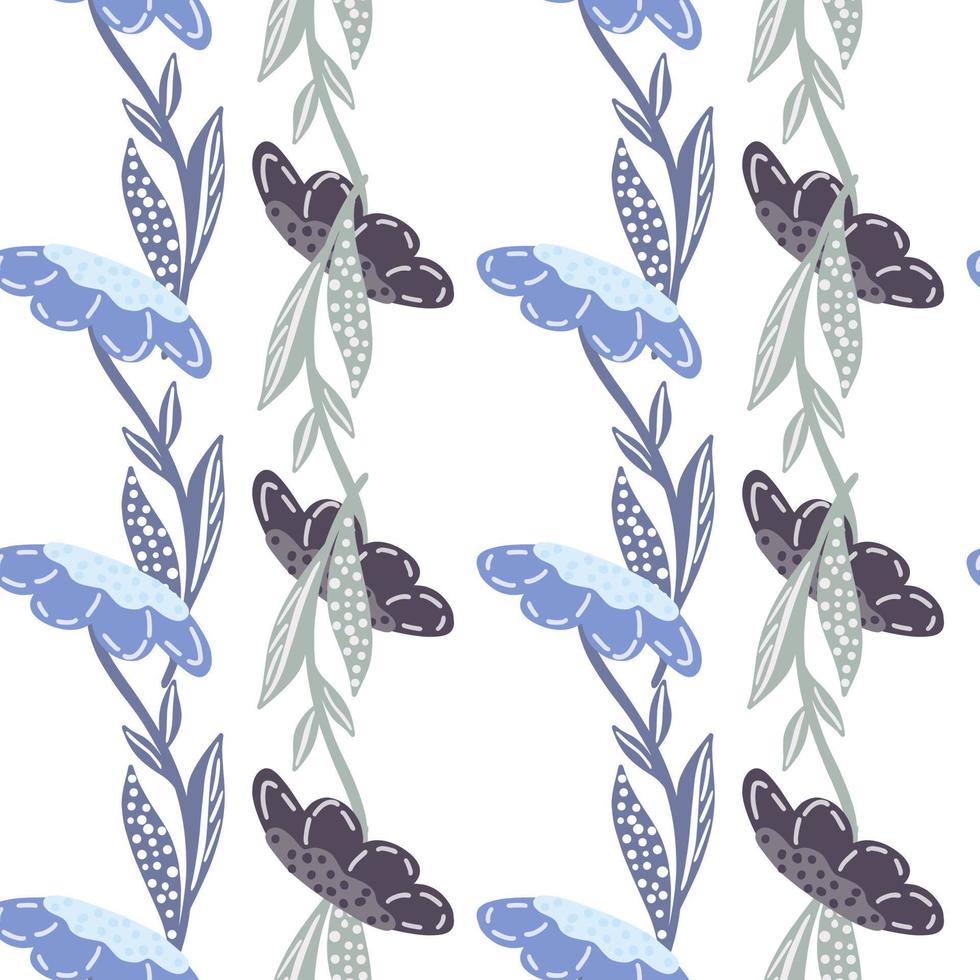 padrão sem emenda isolado com silhuetas de flores de campo azul. ornamento de prado doodle botânico. vetor