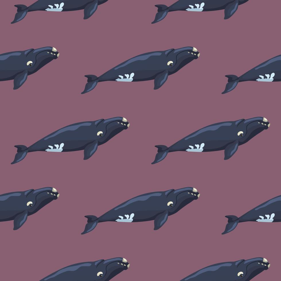 sem costura padrão baleia franca em fundo rosa. modelo de personagem de desenho animado do oceano para tecido. vetor