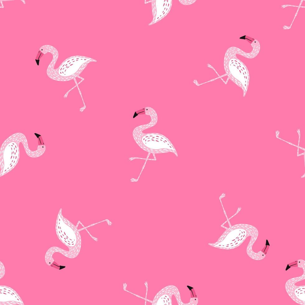 sem costura padrão em estilo trópico animal com elementos de flamingo branco. impressão aleatória com fundo rosa. vetor