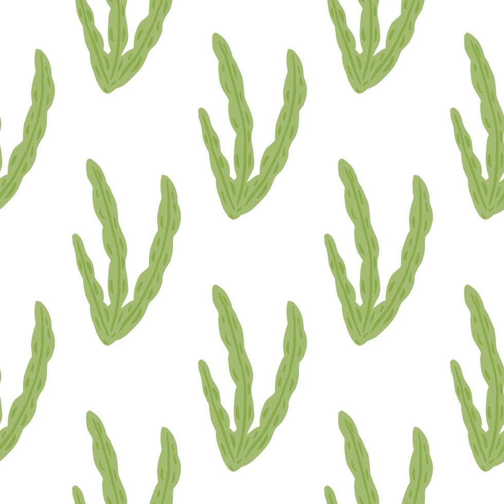 padrão sem emenda de folhagens aquáticas com ornamento isolado de algas coloridas verdes. fundo branco. vetor