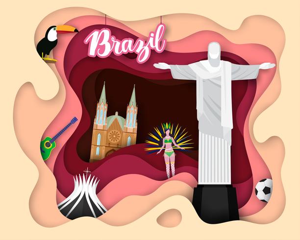 Design de corte de papel da Tourist Travel Brazil vetor