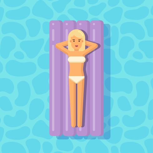 Menina jovem, flutuar, ligado, um, colchão, em, um, piscina vetor