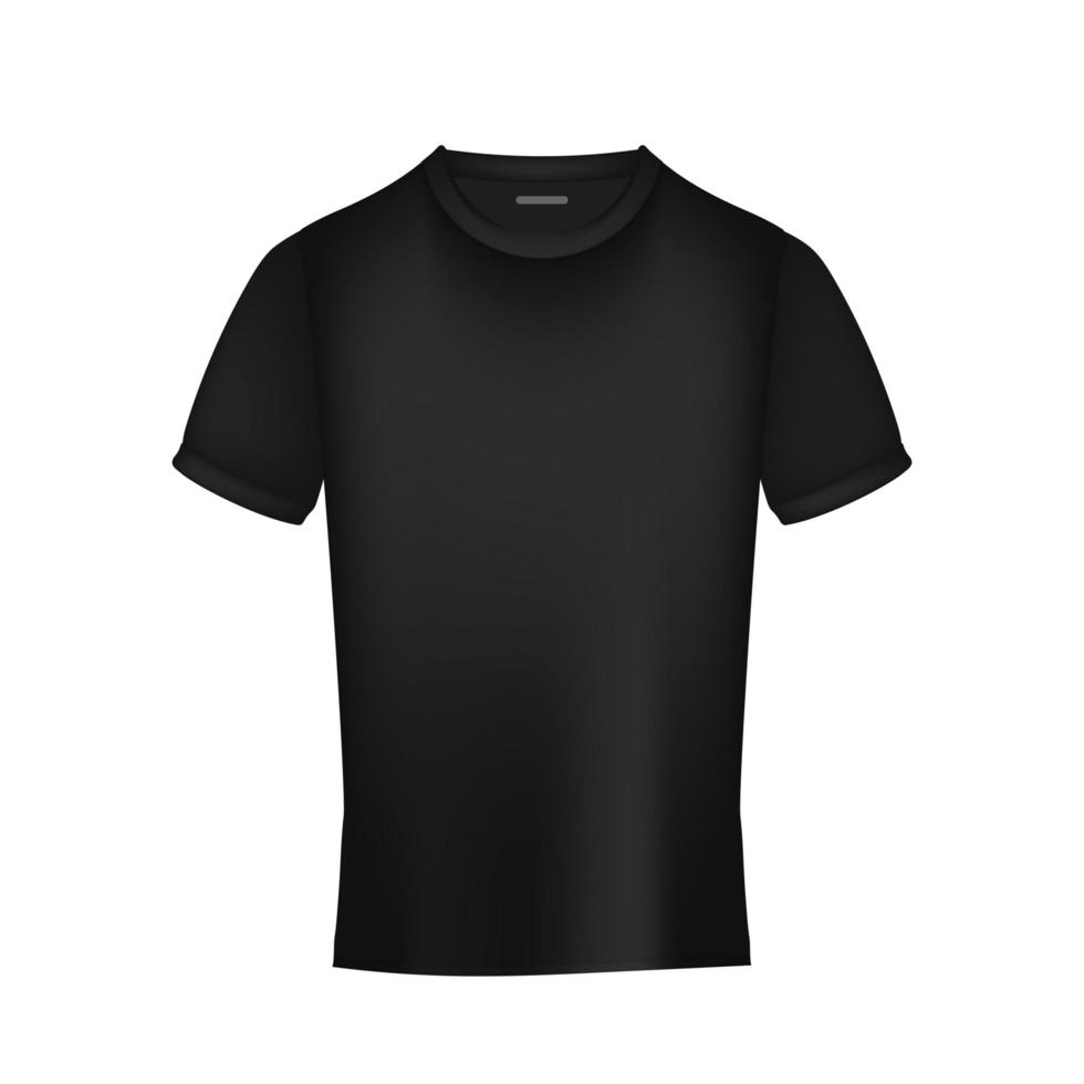 vista frontal de camiseta realista preta. isolado. ilustração vetorial. vetor