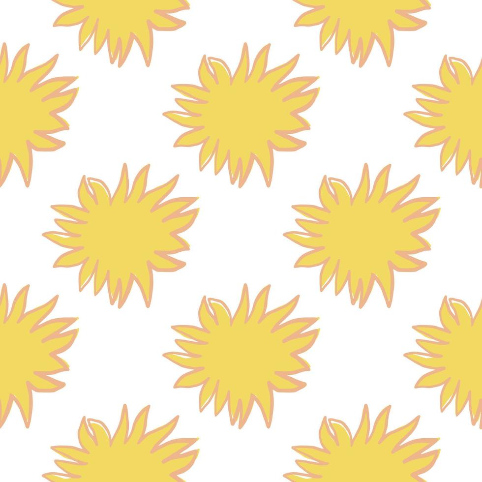 estrelas abstratas doodle isolado sem costura padrão criativo. ornamento de sol amarelo sobre fundo branco. vetor