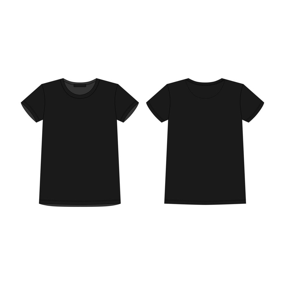 desenho técnico camiseta infantil preta. modelo de design de camiseta infantil. vetor