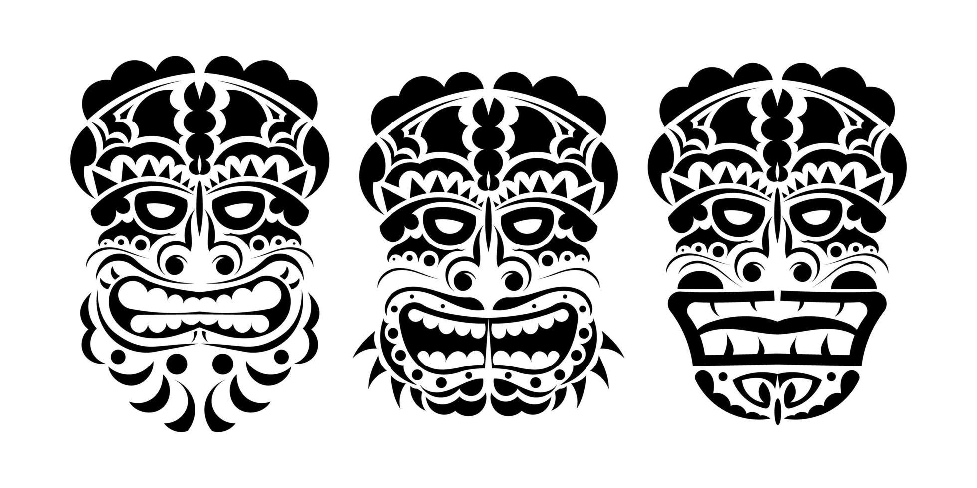 conjunto de máscaras no estilo de ornamento. padrões tribais polinésios, maoris ou havaianos. bom para estampas, tatuagens e camisetas. isolado. vetor