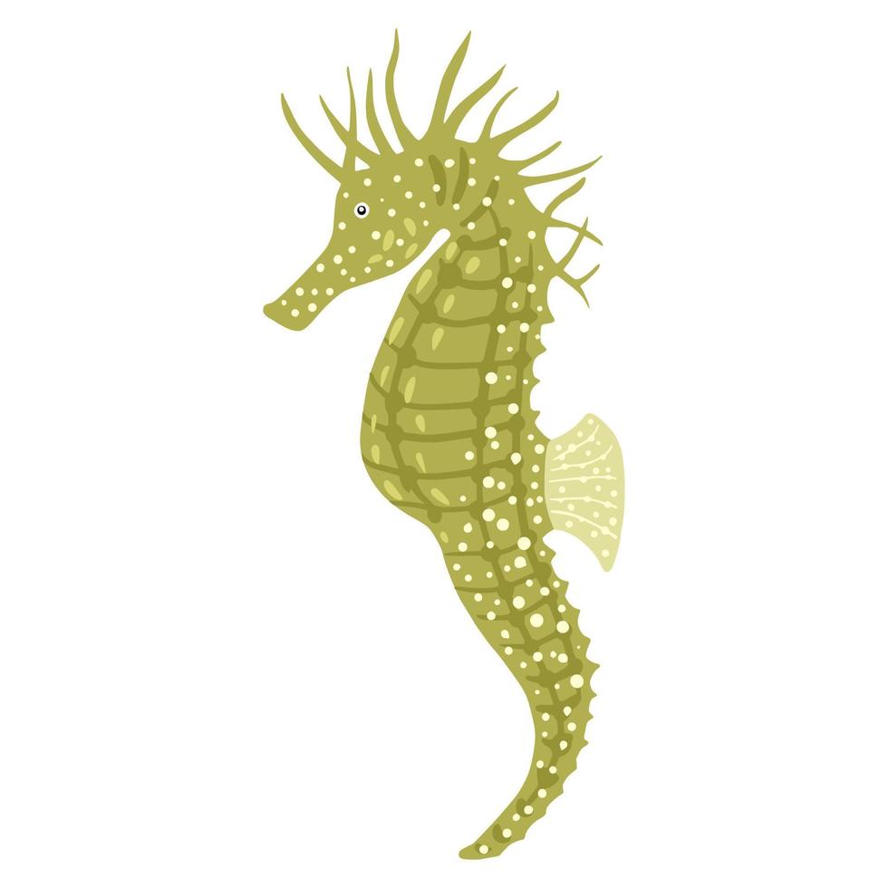 cavalo-marinho verde isolado no fundo branco. fauna de recife de personagem de desenho animado em estilo simples. vetor
