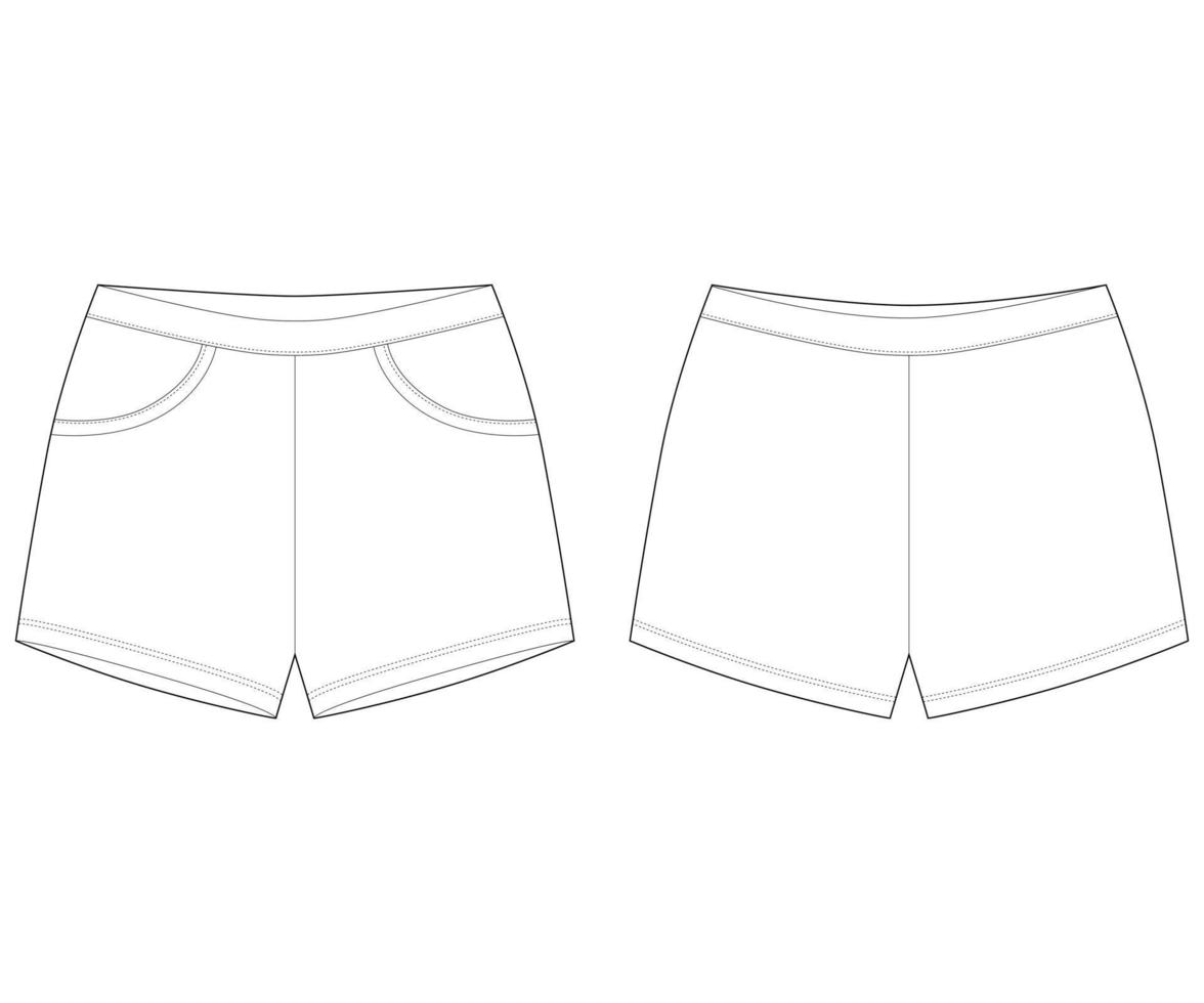 modelo de design de calças de calções de sono de esboço técnico. shorts curtos elásticos. vetor
