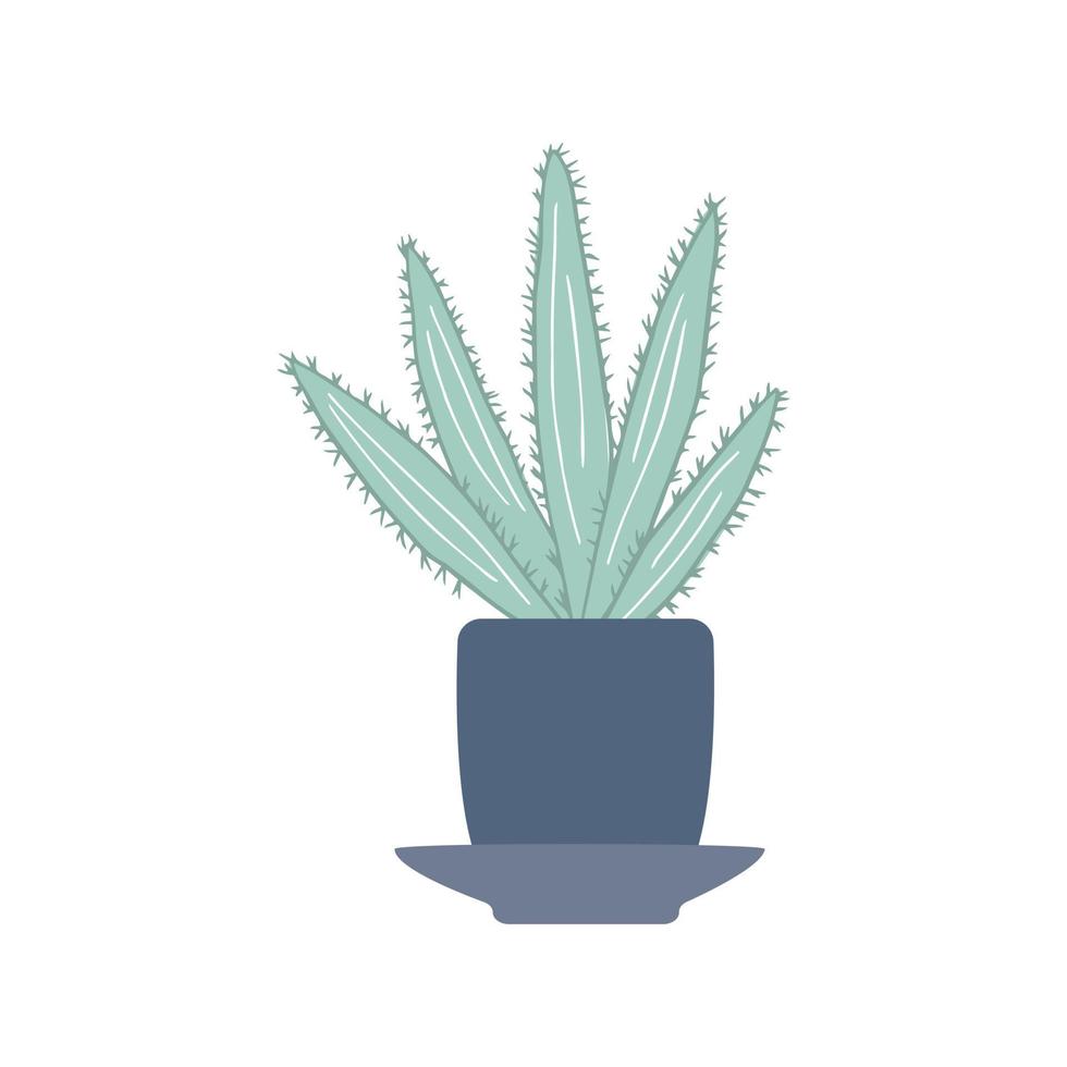 planta de casa aloe em estilo doodle. cacto verde espinhoso bonito em vasos. vetor