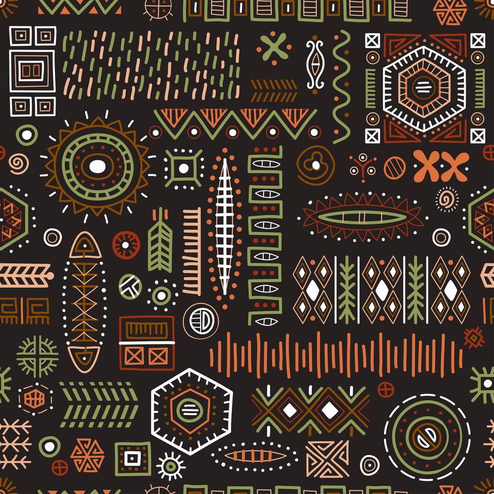 fundo sem costura de formas africanas abstratas, padrão de decoração geométrica tribal vetor