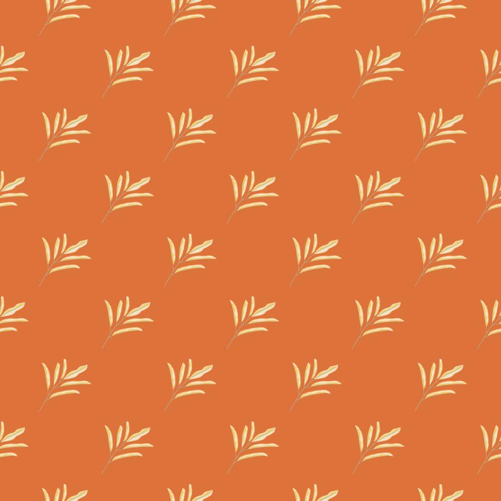 amarelo abstrato folha simples ramos ornamento padrão sem emenda. fundo laranja. estilo doodle. vetor