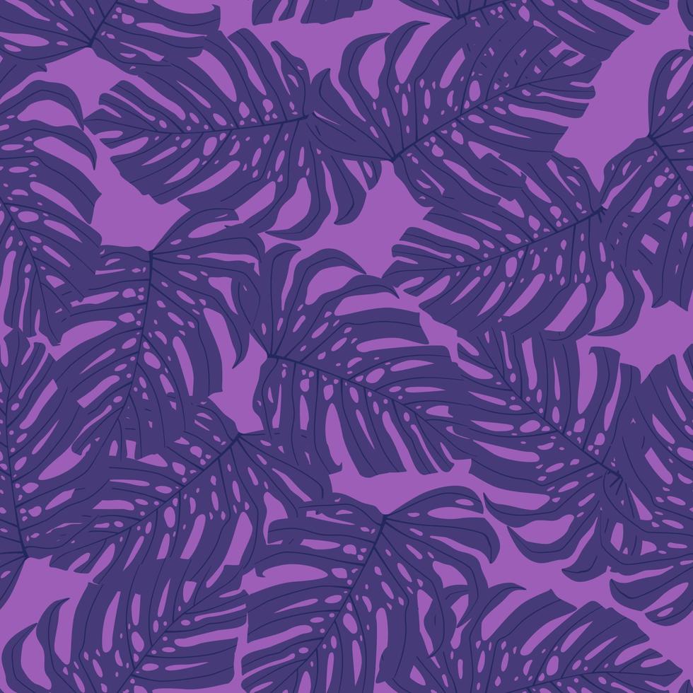sem costura padrão aleatório com ornamento tropical de folhagem monstera roxo. fundo lilás. vetor