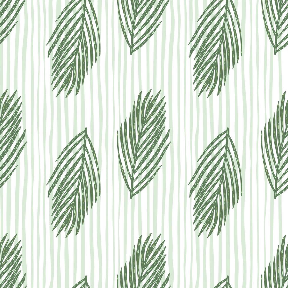 padrão sem emenda de decoração de dezembro com ramos de abeto de folhagem verde. fundo listrado cinza claro. vetor