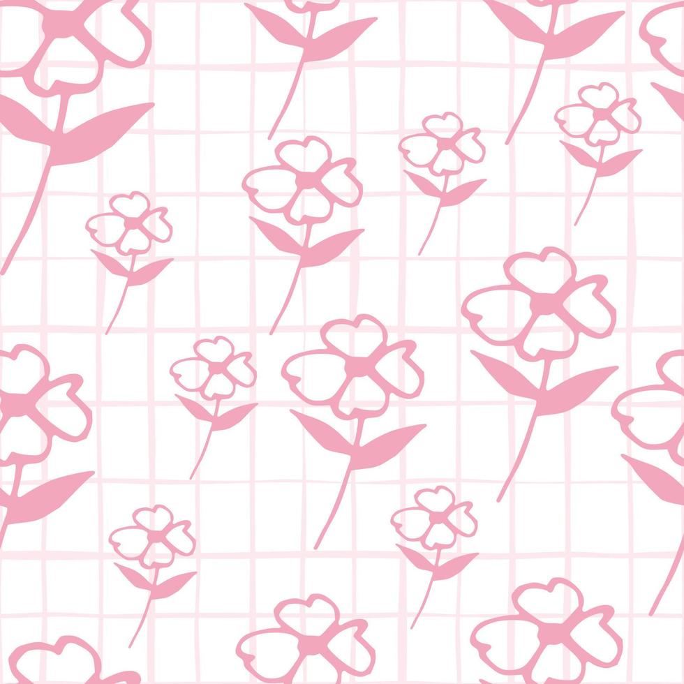 padrão sem emenda de flores cor de rosa no fundo de linhas. vetor
