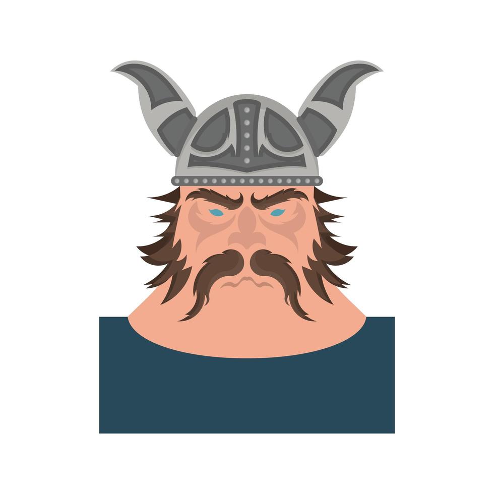viking de rosto bonito dos desenhos animados em ilustração vetorial de estilo doodle. viking no capacete longo com chifres isolados no fundo branco. vetor