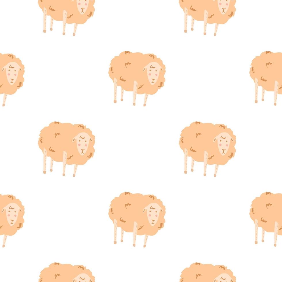 impressão isolada sem costura com silhuetas de ovelhas pastel laranja. fundo branco. cenário de animais de fazenda. vetor